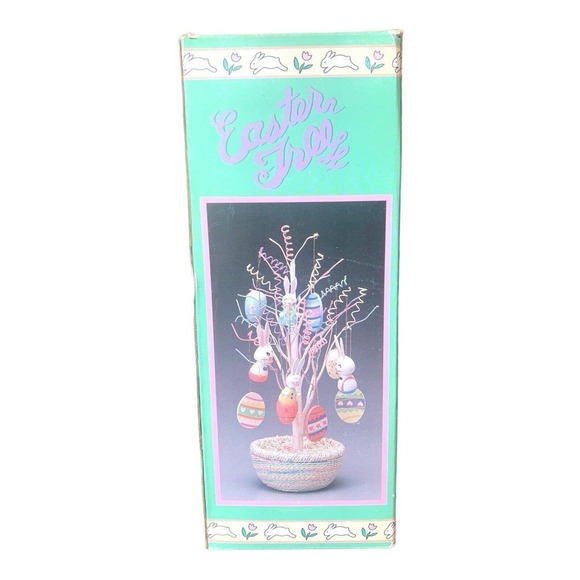 Vintage Easter Tree Colorful Wire Branches w/ 12 Original Wooden Ornaments 12" - Picture 3 of 7